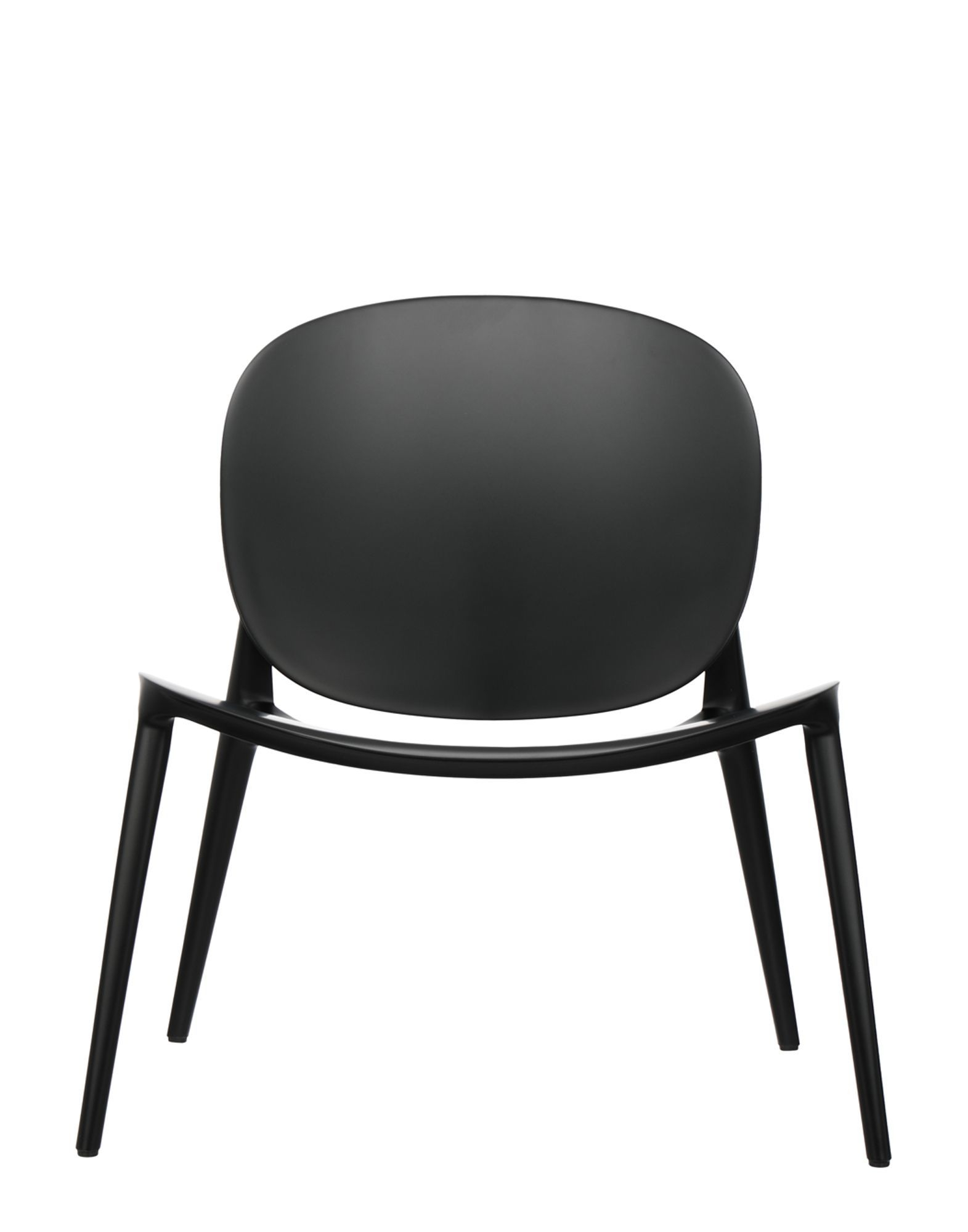 Rückansicht des schwarzen Kartell Be Bop Outdoor Sessels mit runder Rückenlehne und schlanken Beinen.