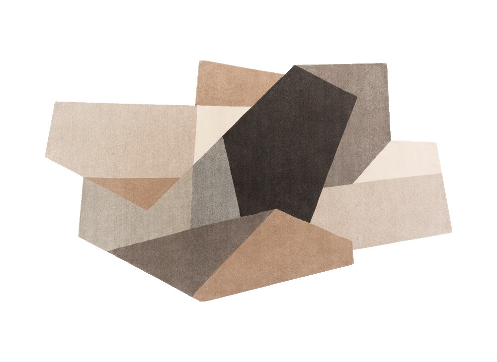 Loko Rug Teppich: Abstrakter Teppich in Naturtönen und geometrischen Formen für Wohnzimmer und Schlafzimmer.