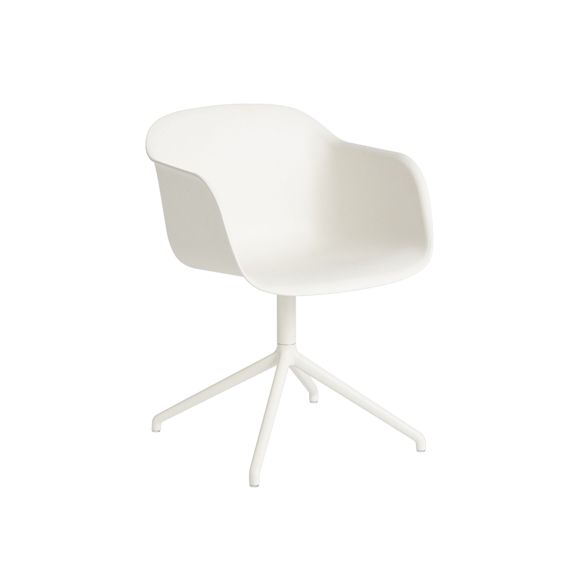 Weißer Fiber Armchair von Muuto mit Drehfuß, moderner skandinavischer Design Stuhl für Büro und Wohnzimmer.