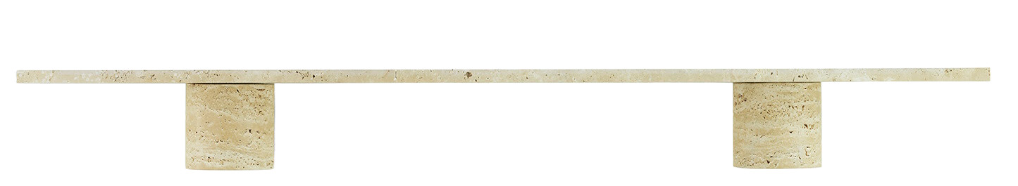 Nahaufnahme des Sten Regal 120 cm von Normann Copenhagen, gefertigt aus Travertin, minimalistisches Design.