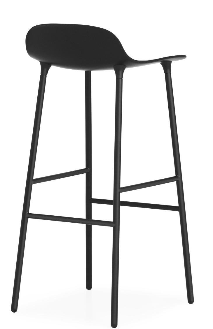 Schwarzer Form Barstool Barhocker von Normann Copenhagen mit Stahlgestell, ideal für moderne Küchen und Bars.