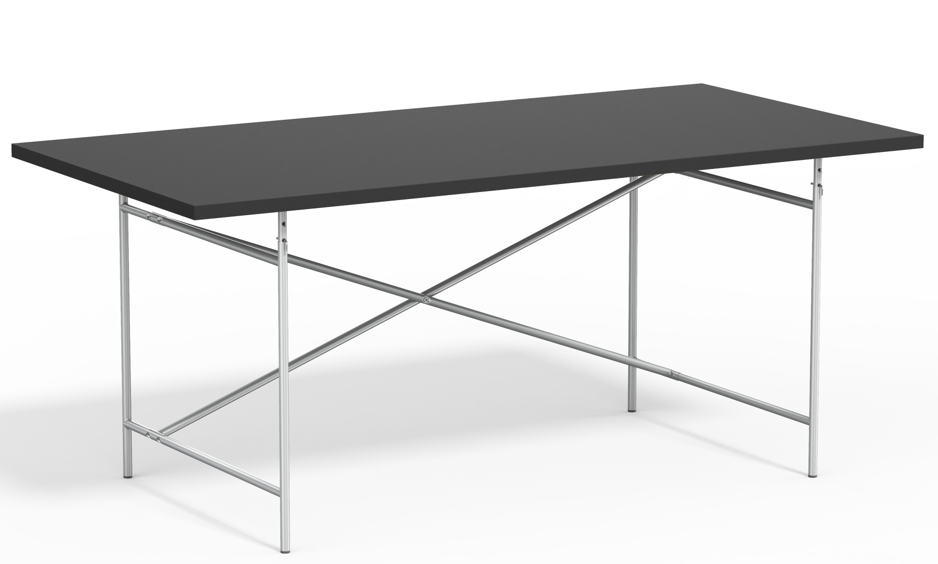 Eiermann Tisch mit schwarzer Tischplatte und verchromtem Stahlgestell, Designklassiker für Büro und Zuhause.