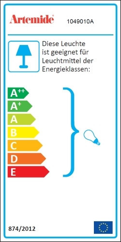 Energieeffizienzlabel für Artemide Leuchte, geeignet für Leuchtmittel der Energieklassen A++ bis E.