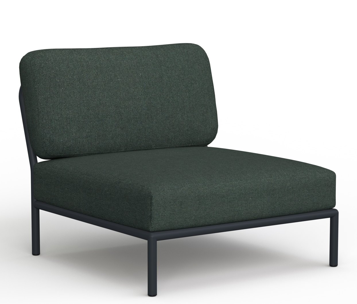 Houe Level Lounge Sessel für den Außenbereich, dunkelgrüner Outdoor Sessel mit Metallgestell.