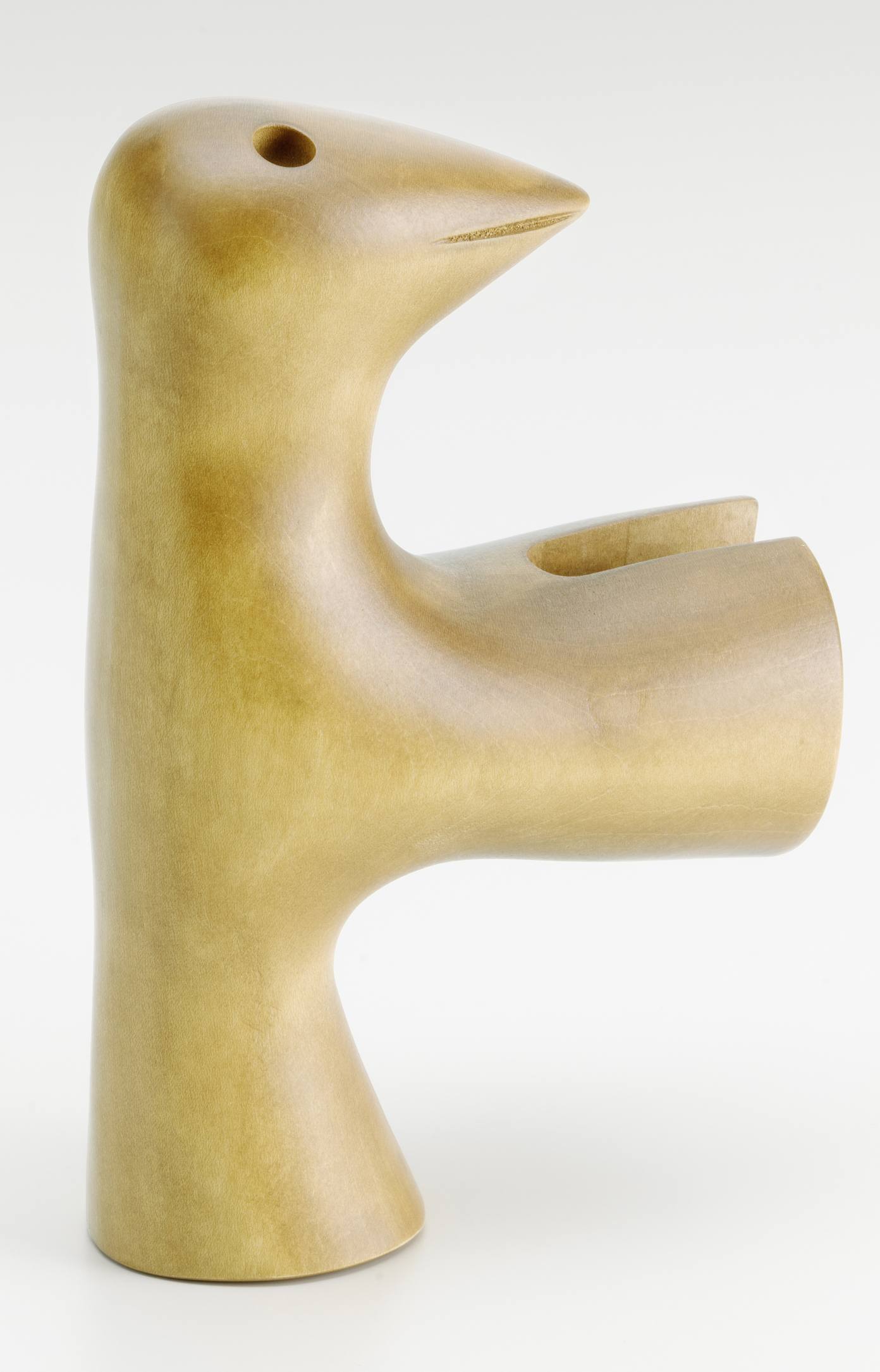 Nahaufnahme der Girard Bird Skulptur von Vitra, eine moderne Holzfigur für Wohnaccessoires.