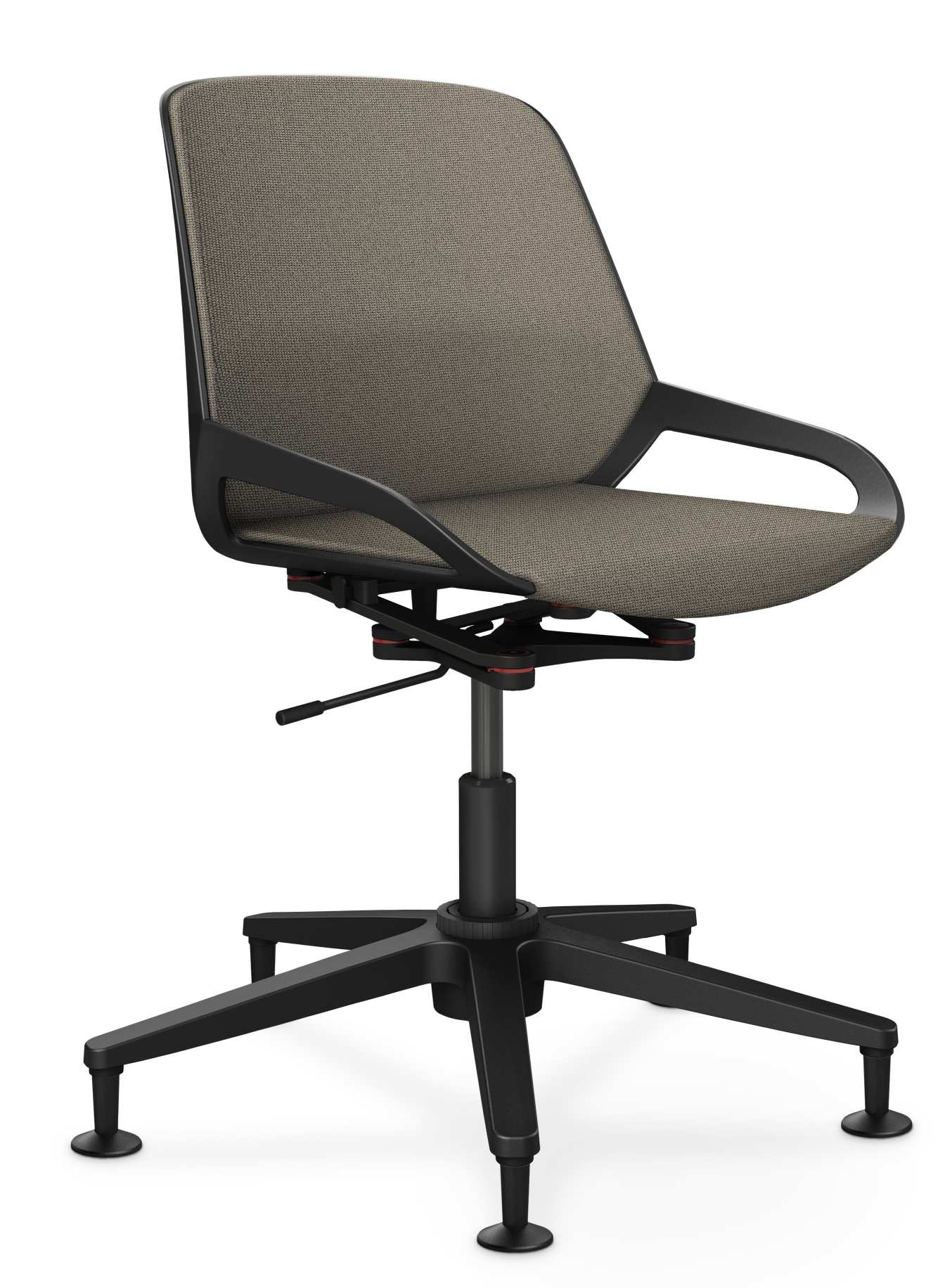 Numo Task Bürodrehstuhl von Aeris mit Säule und Gleitern, ergonomischer Arbeitsstuhl in Grau und Schwarz.