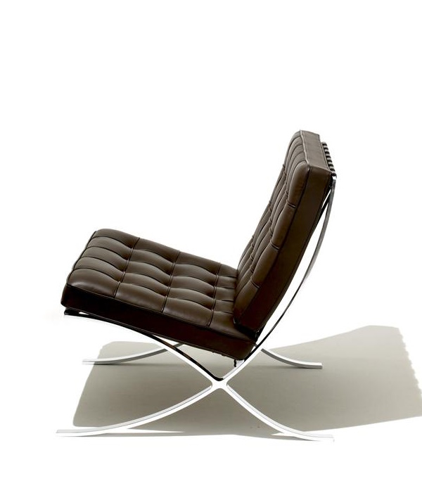 Barcelona Sessel Relax von Knoll International, braunes Leder, modernes Design mit verchromtem Stahlgestell.
