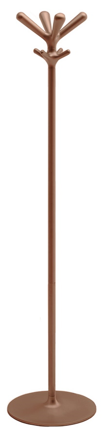 Bronzefarbener Pop Kleiderständer von Rexite mit runder Basis und mehreren Haken für Jacken und Mäntel.