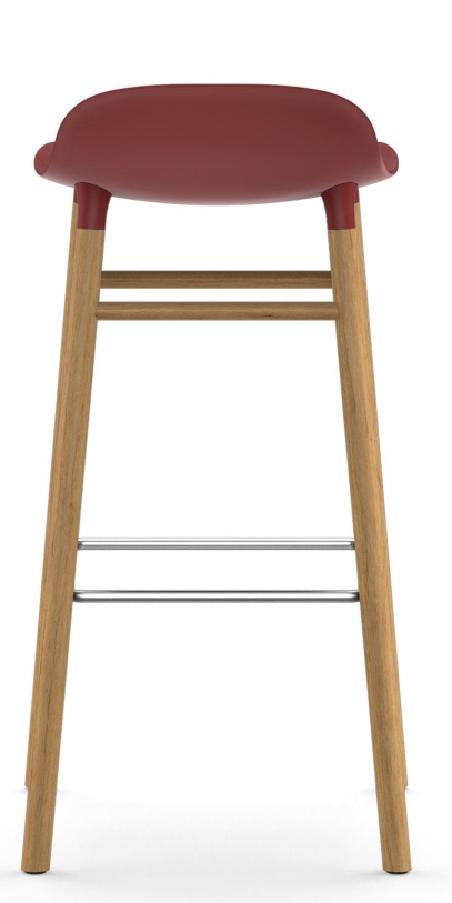 Normann Copenhagen Form Barhocker H75 cm aus Holz, rote Sitzfläche, moderne Barstühle für die Küche.