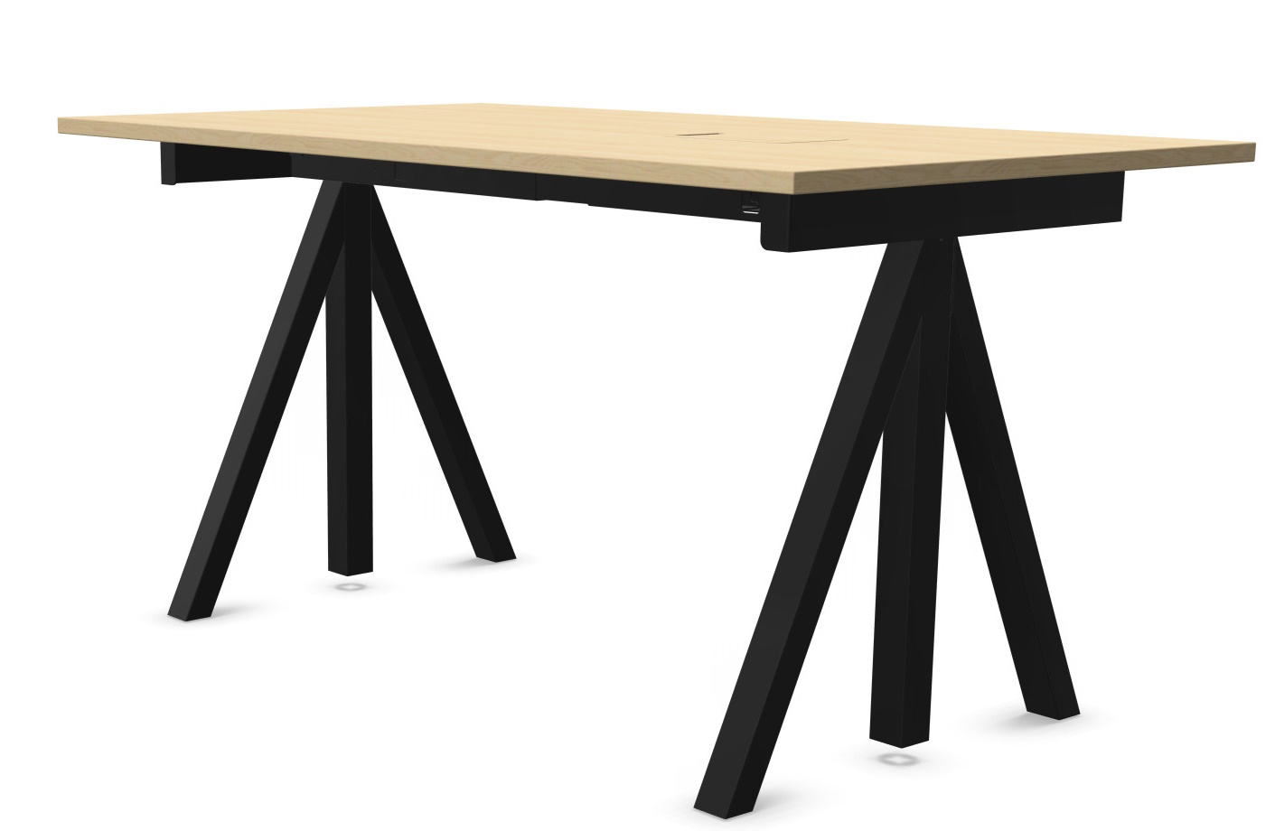 Wordesk Table Schreibtisch von String Furniture mit heller Tischplatte und schwarzem, modernem Metallgestell.