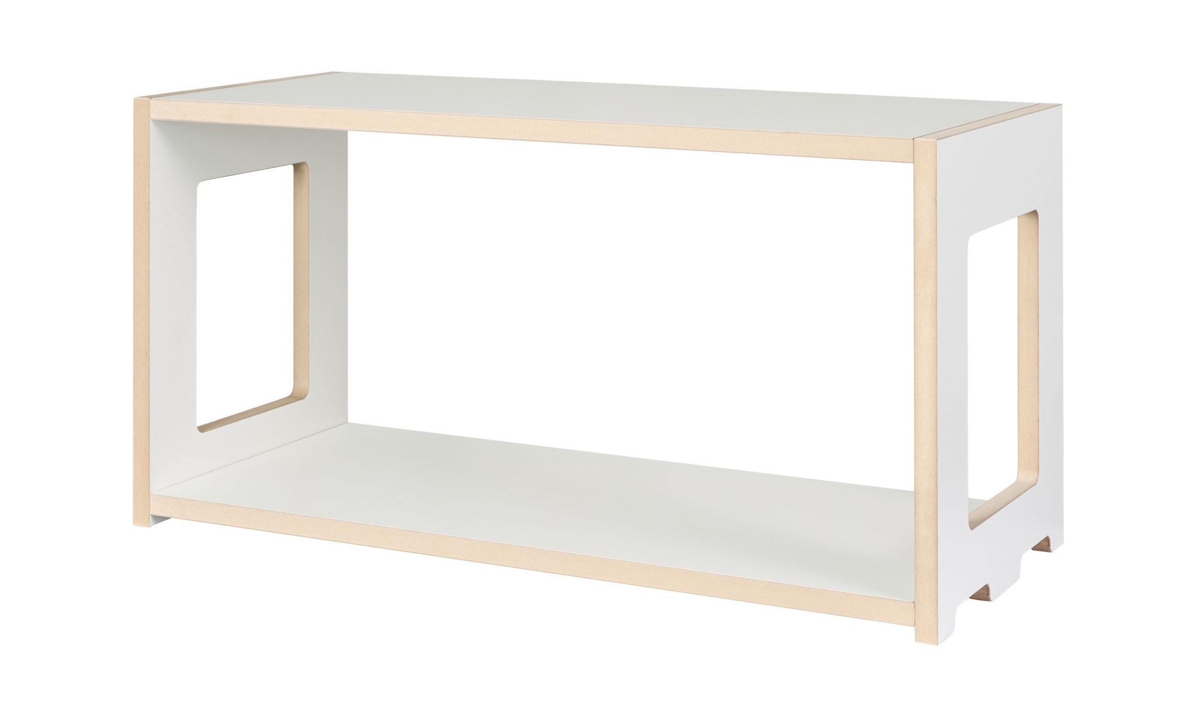 Tojo Hochstaplerregal Grundmodul: Weißes, minimalistisches Regal aus Holz, ideal für Wohnzimmer und Büro.