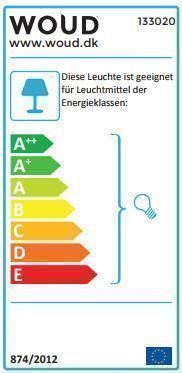 Energieeffizienzlabel für die Woud Pendelleuchte, geeignet für Leuchtmittel der Energieklassen A++ bis E.