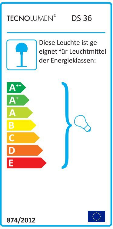 Energieeffizienzlabel für Tecnolumen DS 36 Nachttischleuchte, geeignet für Leuchtmittel der Energieklassen A++ bis E.