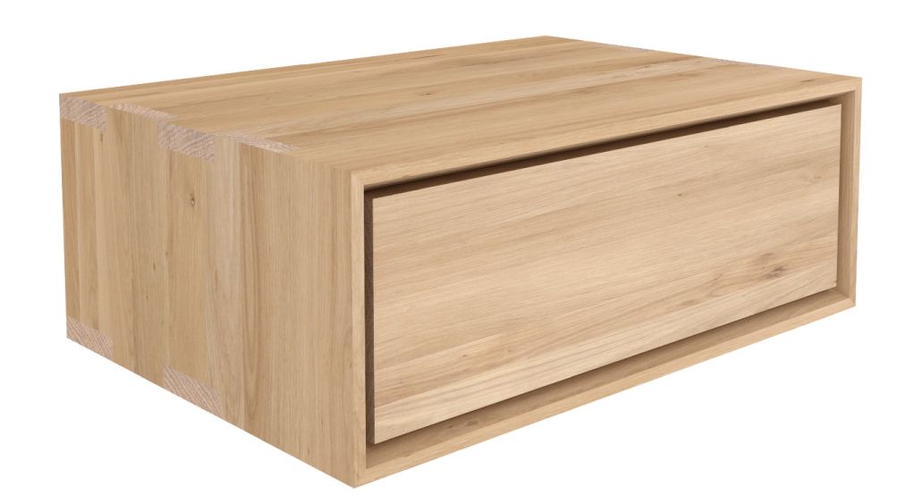 Hängender Nachttisch Nordic II aus Eiche von Ethnicraft mit einer Schublade, moderne Schlafzimmermöbel.