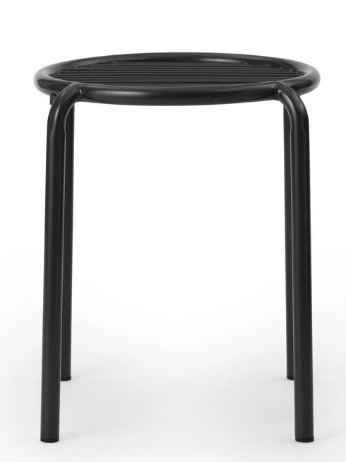 Schwarzer Vig Stool Hocker von Normann Copenhagen für den Außenbereich, minimalistisches Design mit Stahlgestell.