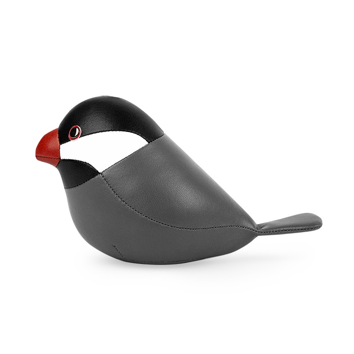 Schwarzer Java Spatz Briefbeschwerer von Züny, dekorativer Vogel aus Kunstleder für Büro und Zuhause.