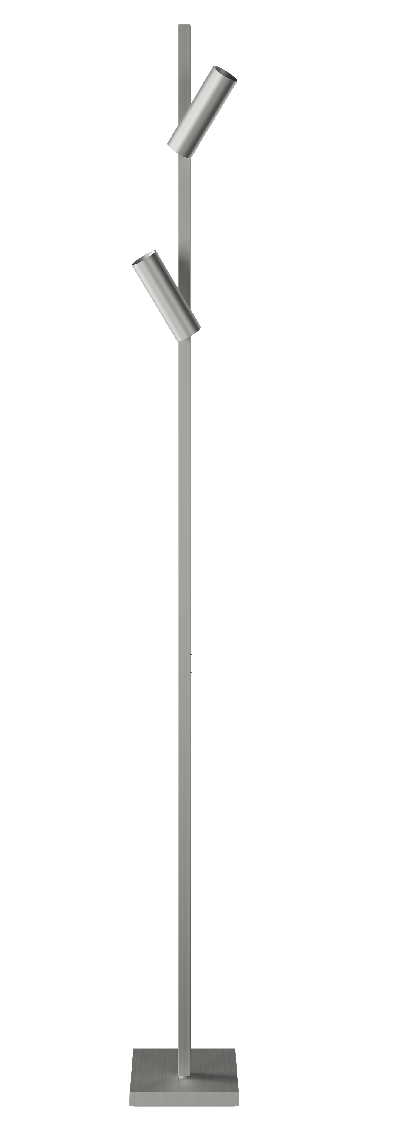 ZEN-X2 Stehleuchte in Silber mit zwei schwenkbaren LED-Leuchten für modernes Wohnambiente.
