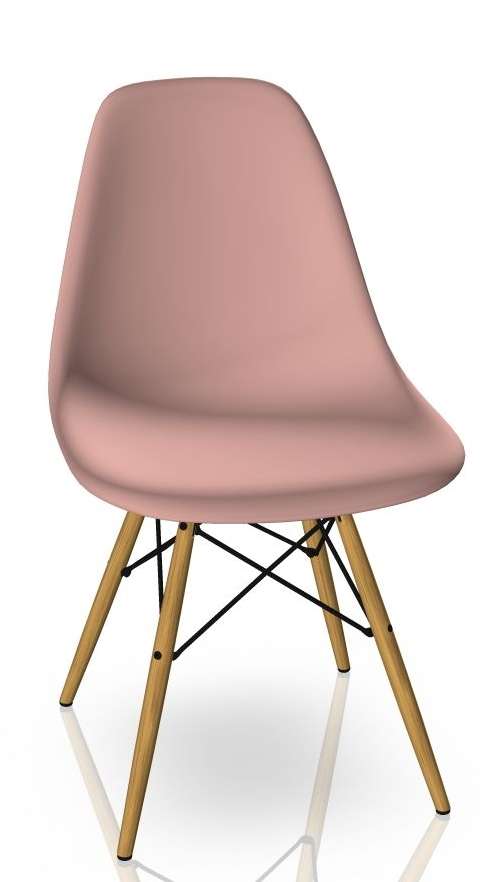 Eames Plastic Side Chair mit Ahorn-Gestell und zartrosa Sitzschale, Designklassiker von Vitra.