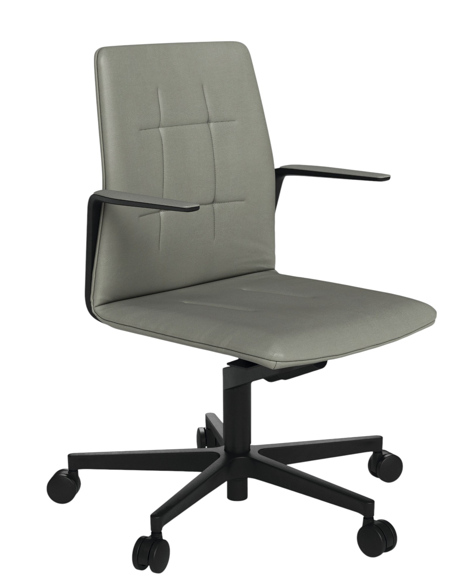 Leadchair Evo Bürostuhl von Walter Knoll, graues Leder, schwarzes Fußkreuz mit Rollen.