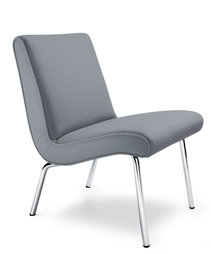 Grauer Vostra Sessel von Walter Knoll mit verchromten Beinen, moderner Lounge Sessel für Wohnzimmer.
