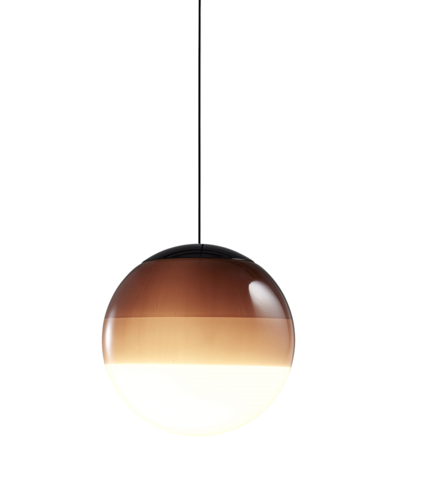 Nahaufnahme der Marset Dipping Light Pendelleuchte mit braunem Farbverlauf und warmem Licht.