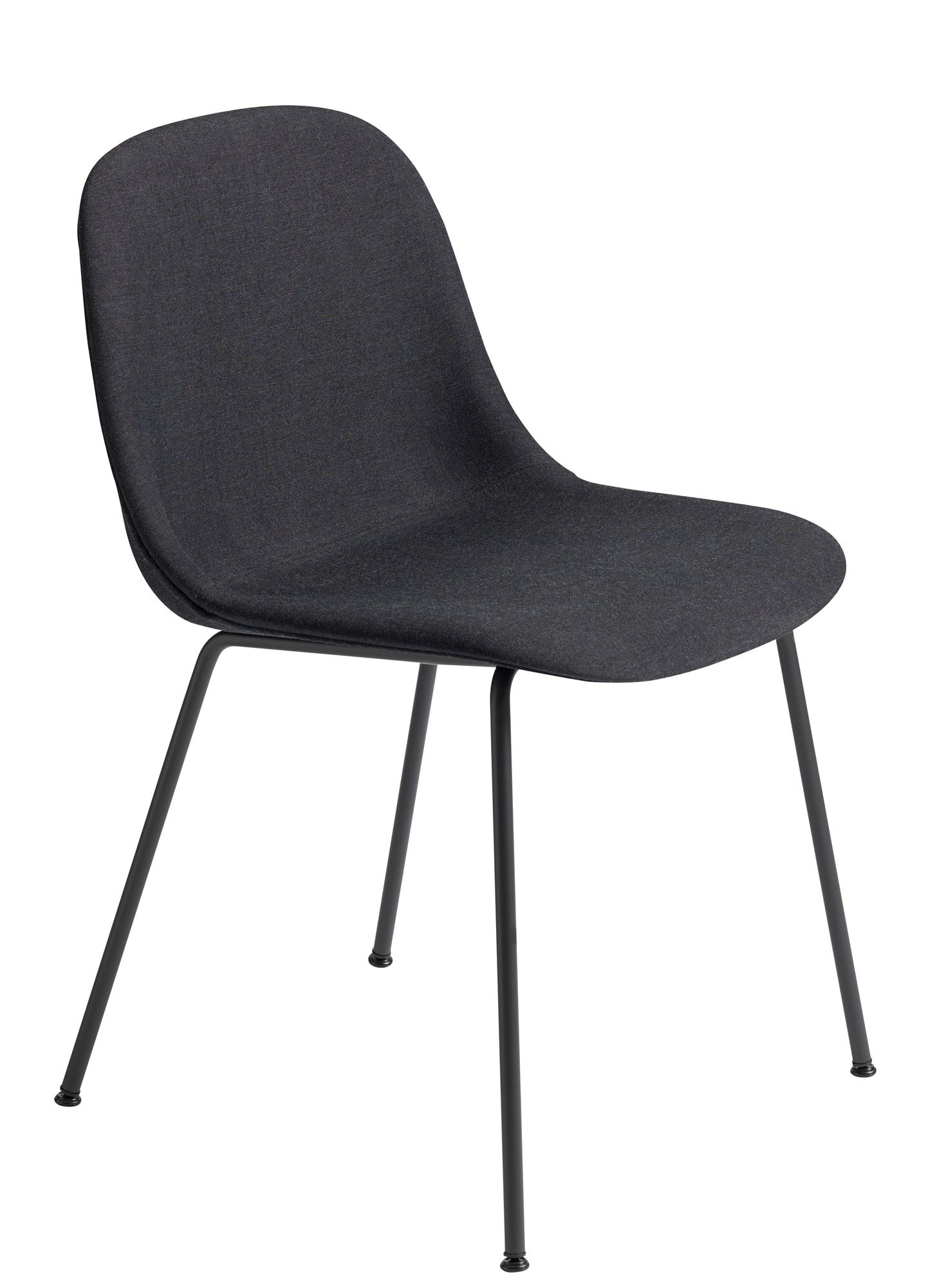 Muuto Fiber Side Chair Tube Base Stuhl in Dunkelgrau mit minimalistischem Design und Stahlrohrgestell.