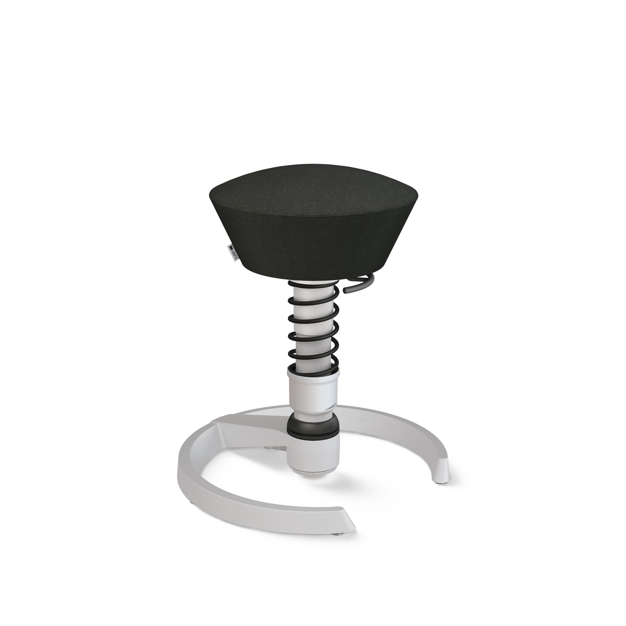Schwarzer Aeris Swopper Bürostuhl mit Federung und weißem Fußkreuz, ergonomischer Hocker für dynamisches Sitzen.