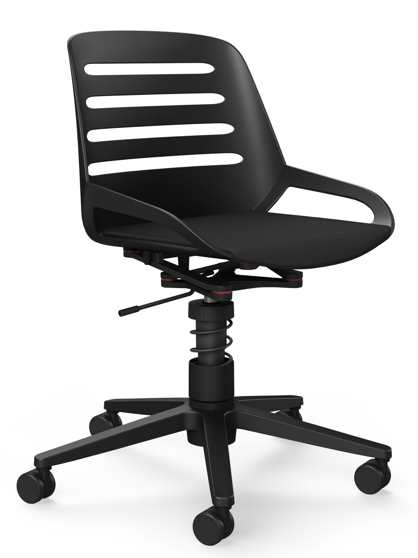 Numo Task Bürodrehstuhl von Aeris in Schwarz mit Rollen und Federbein, ergonomischer Arbeitsstuhl für Büro und Homeoffice.