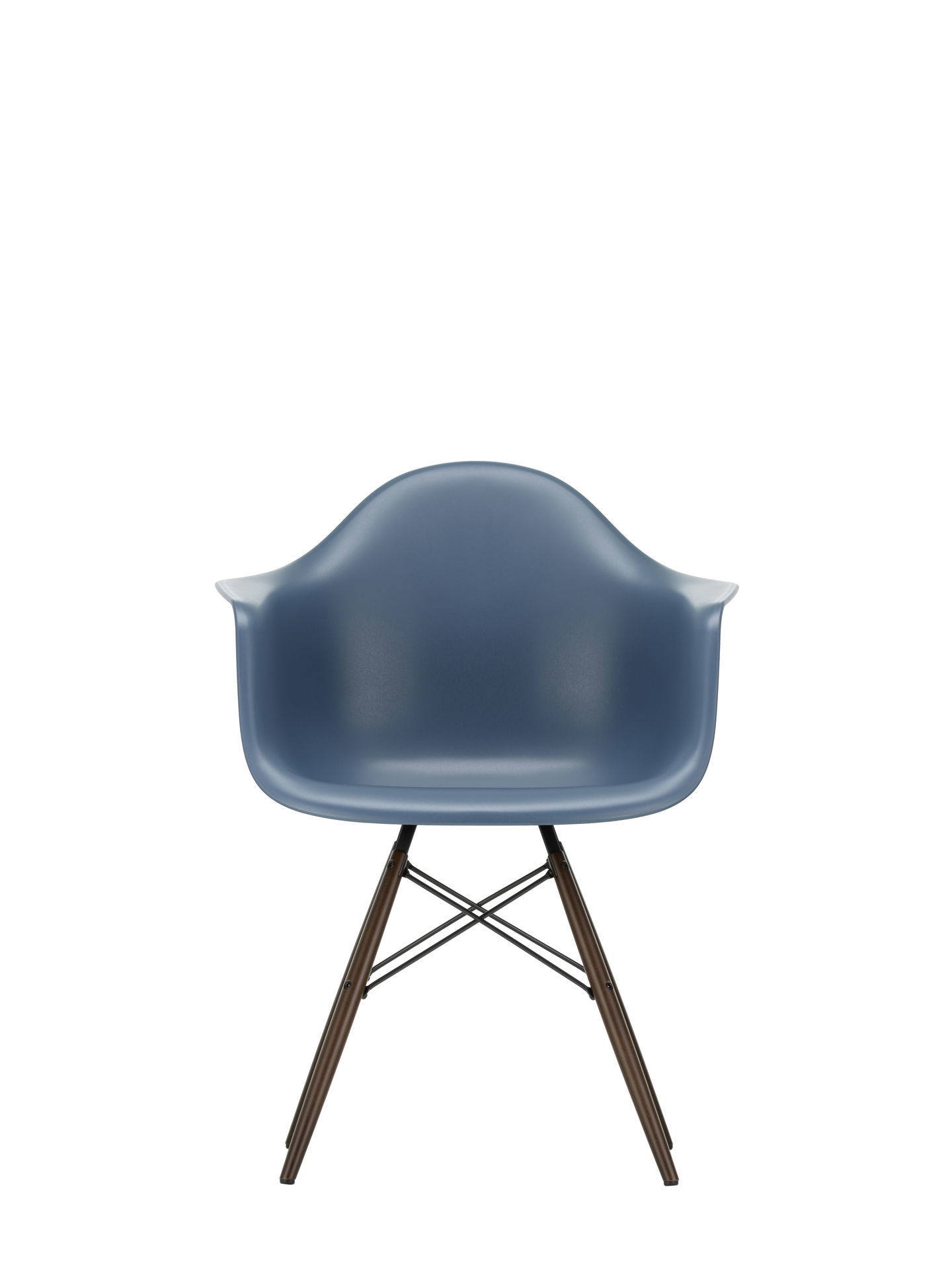 Eames Plastic Arm Chair DAW Stuhl in Blau mit Ahorn Gestell von Vitra.