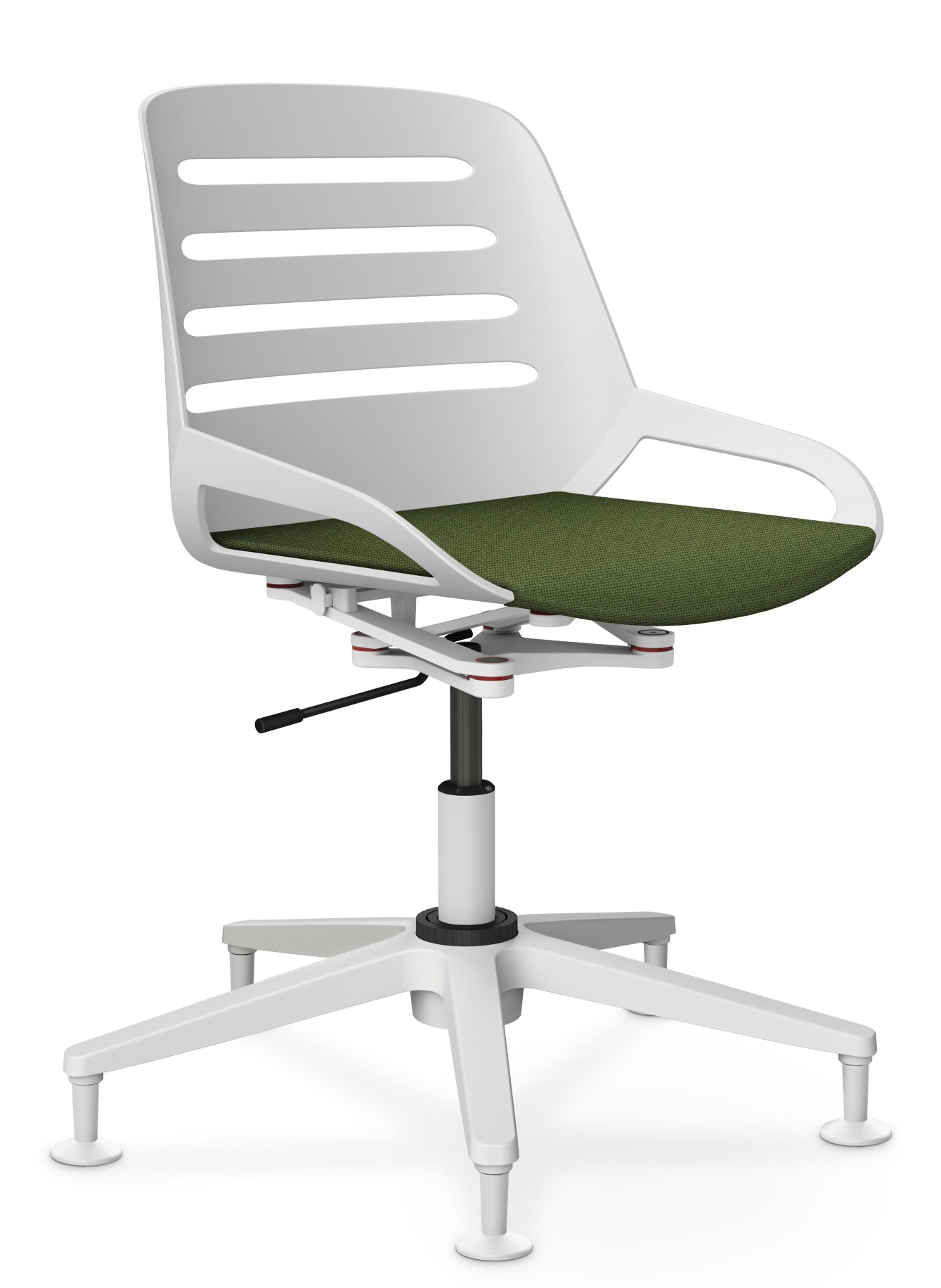 Numo Task Bürodrehstuhl von Aeris mit weißem Gestell und grünem Sitzpolster, ideal für Büro und Homeoffice.