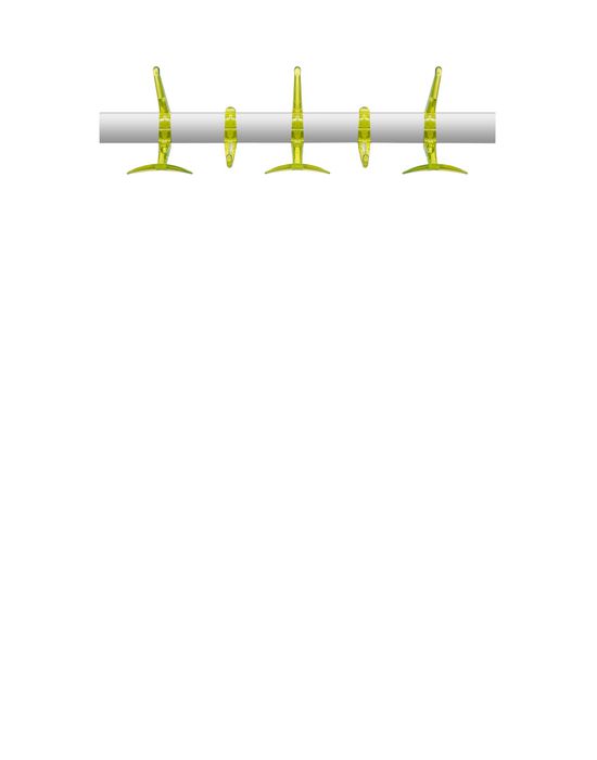 Grüne Hanger Wandgarderobe von Kartell mit fünf Haken an einer grauen Stange für Jacken und Mäntel.
