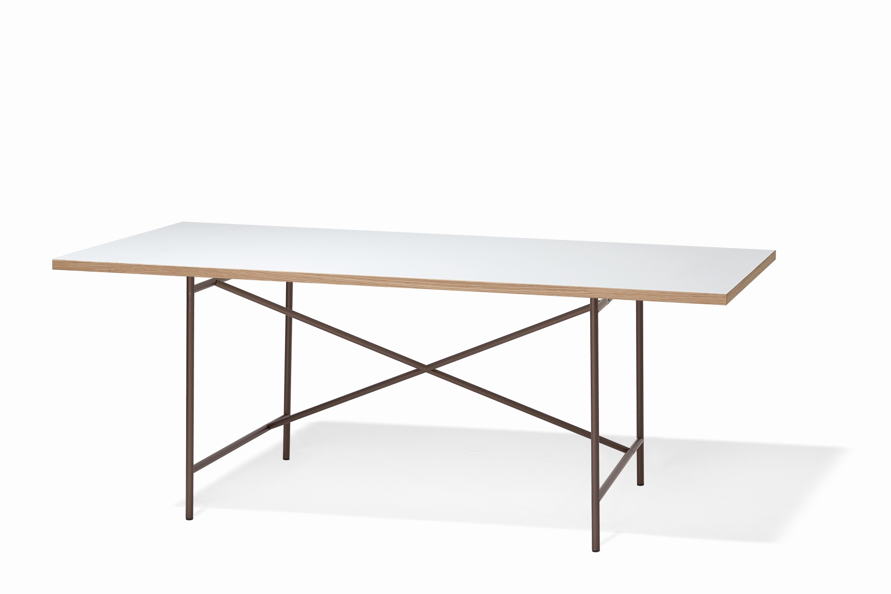 Eiermann Tisch mit weißer Tischplatte und braunem Stahlgestell von Richard Lampert, modernes Design.