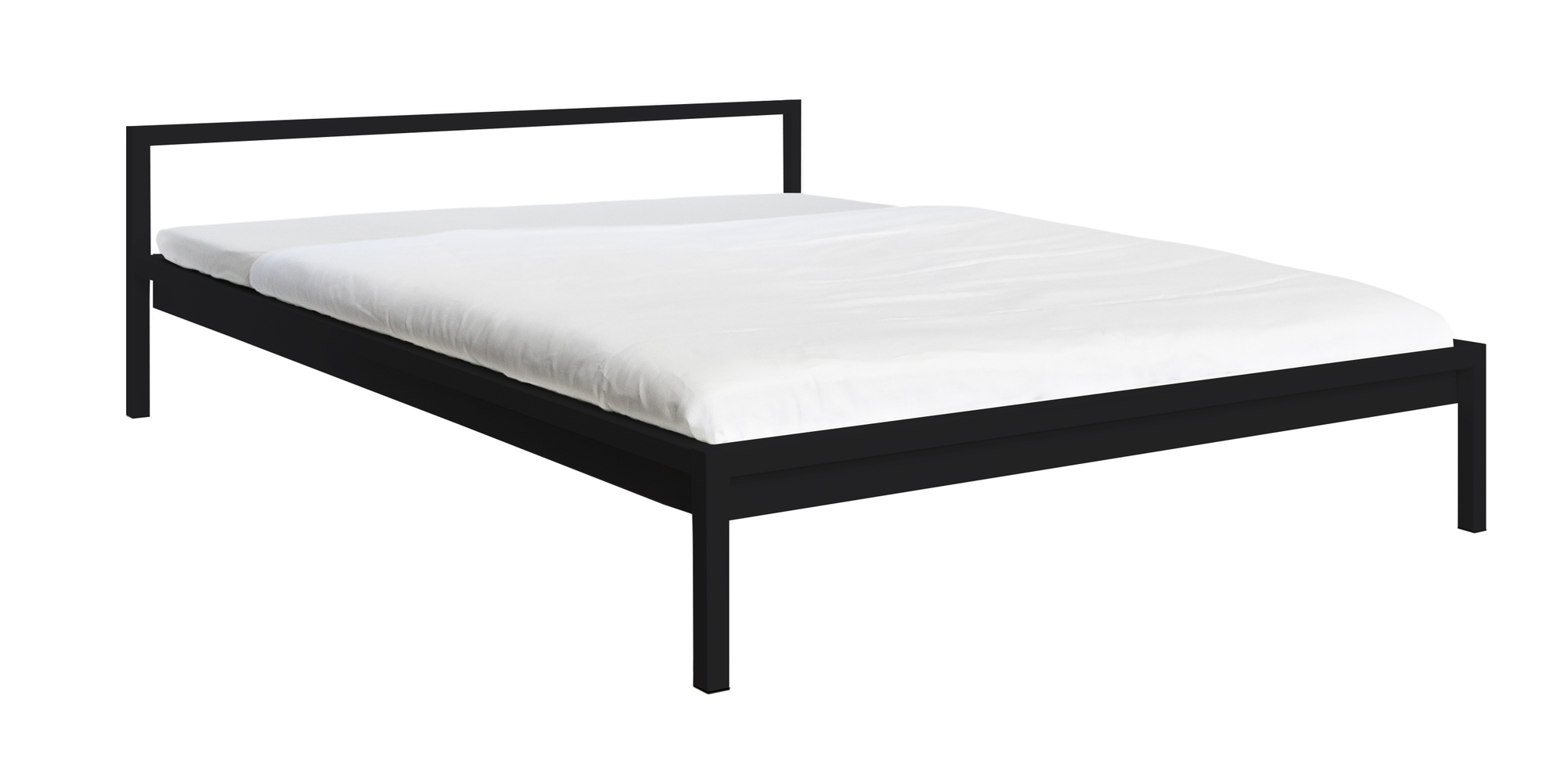Schwarzes Pure Bett von Hans Hansen, Stahl pulverbeschichtet, Größe 140x200 cm, minimalistisches Design.