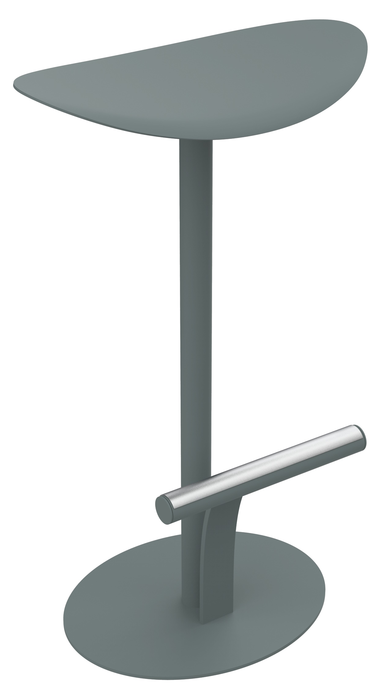 Bolder Hoher Hocker von Fermob für den Außenbereich, modernes Design, grauer Metallrahmen mit Fußstütze.