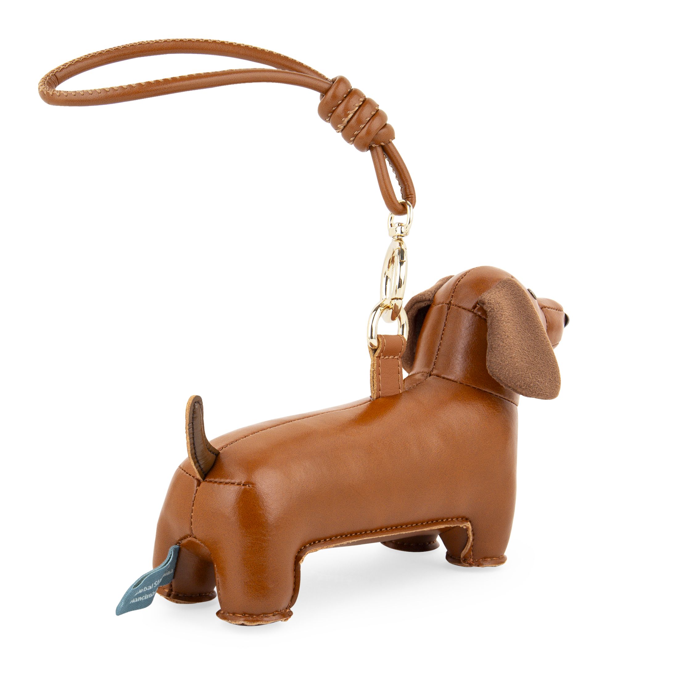 Taschenanhänger Dackel von Züny aus braunem Kunstleder, detailreich verarbeitet mit Schlaufe und Karabiner.