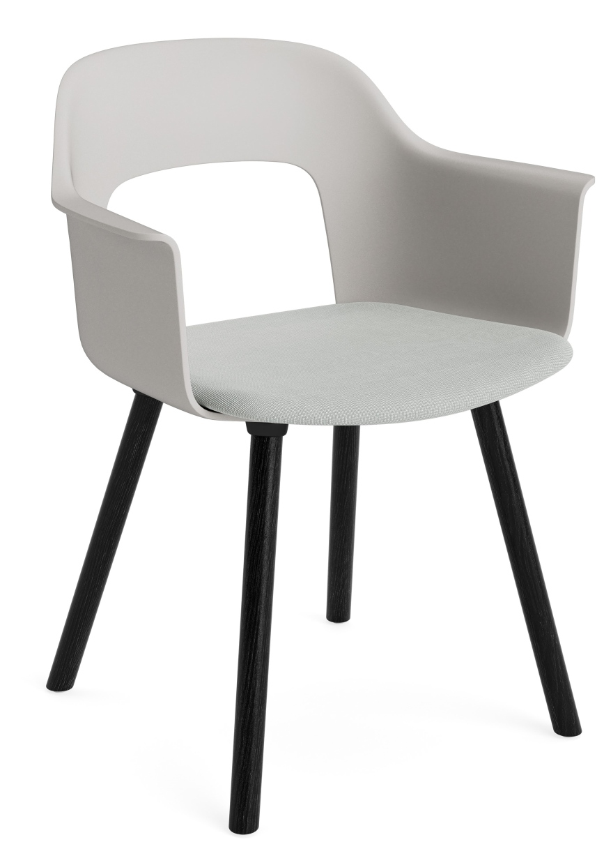 Hay Layout Armchair 223 Armlehnstuhl in Grau mit schwarzen Holzbeinen und gepolsterter Sitzfläche für Esszimmer und Büro.
