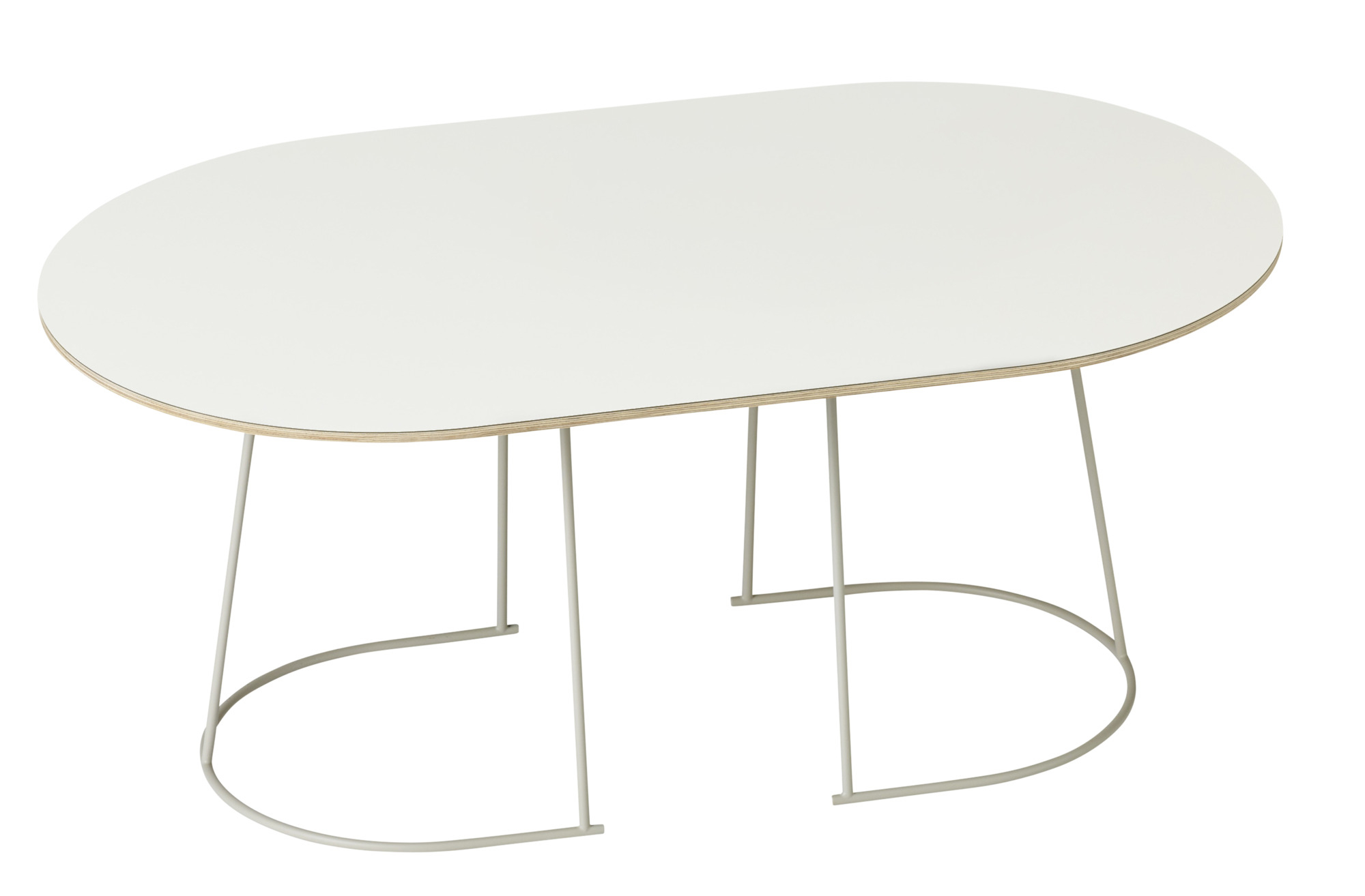 Weißer Airy Coffee Table Couchtisch von Muuto mit ovaler Tischplatte und filigranem Metallgestell.