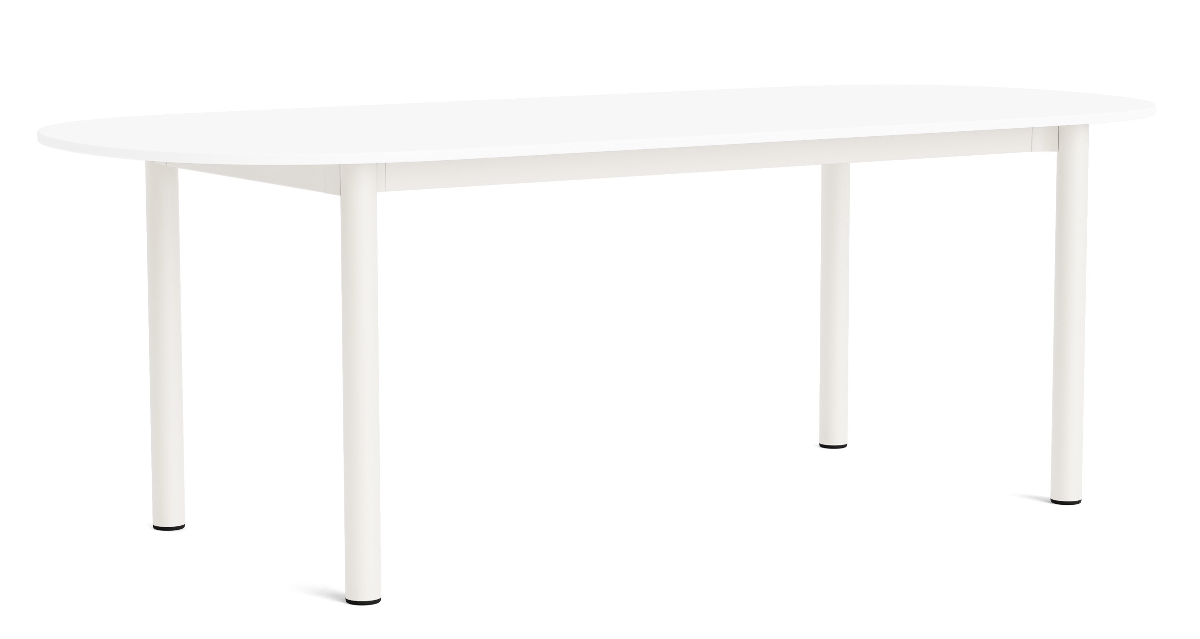 Weißer Annex Table Esstisch von Hay mit ovaler Tischplatte und vier zylindrischen Beinen.