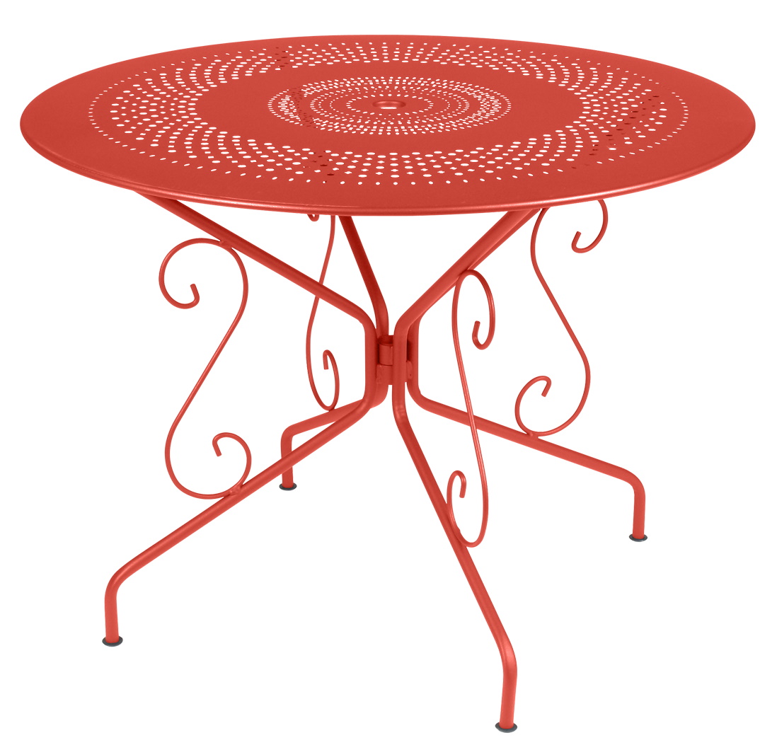 Roter Montmartre Tisch von Fermob für den Außenbereich mit filigranem, durchbrochenem Design.