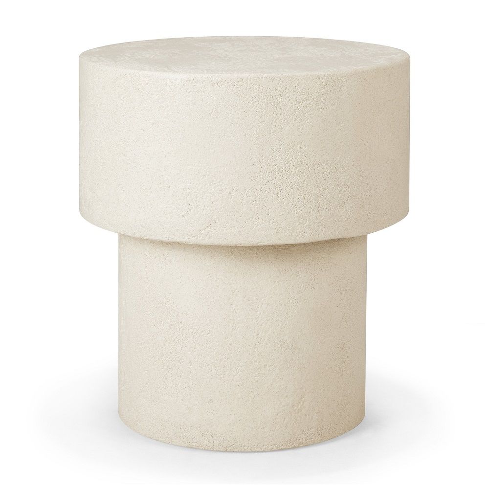 Off White Couchtisch in Pilzform aus Microzement. Moderner Beistelltisch für Wohnzimmer.