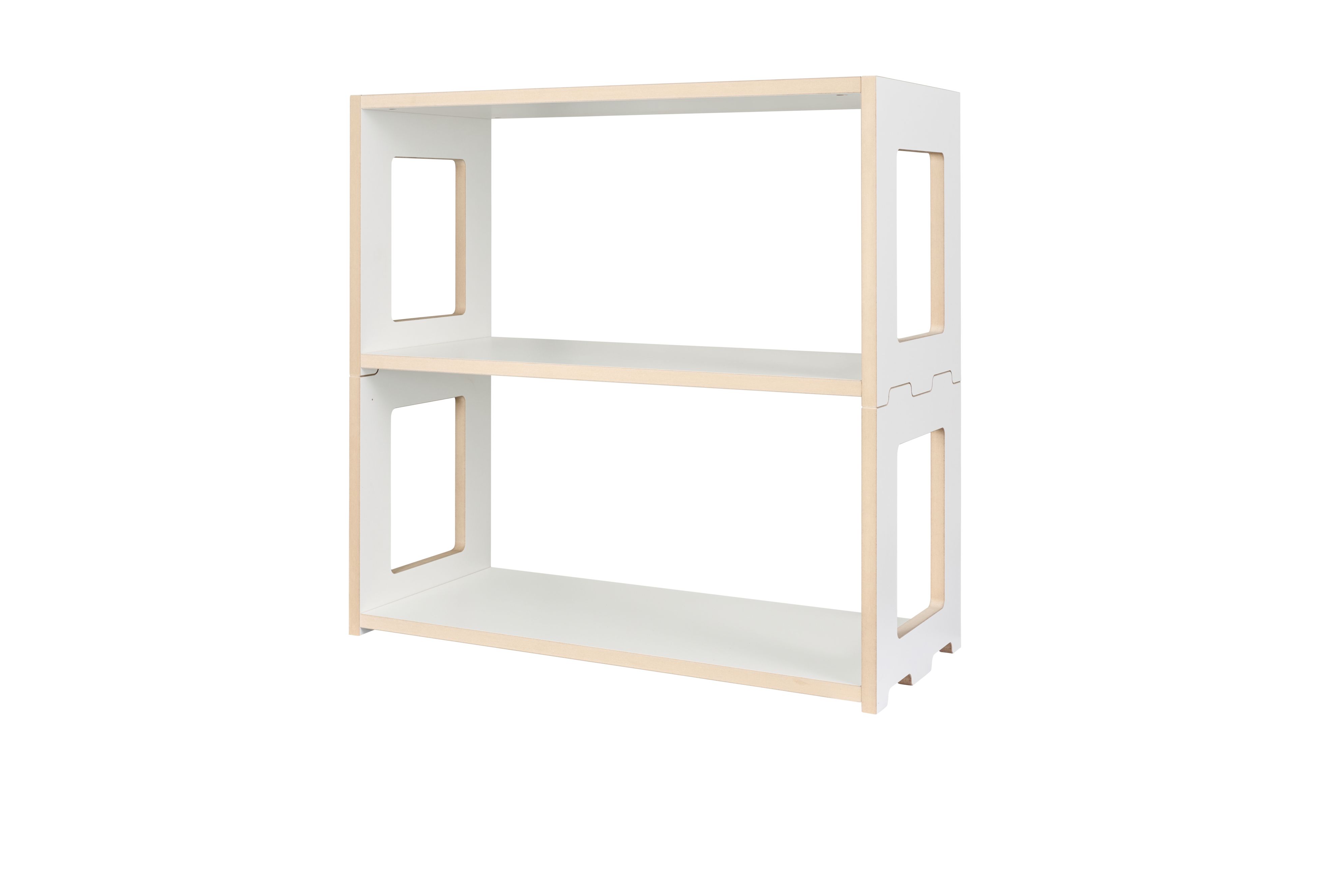 Tojo Stapelregal Blick, Grundmodul mit zwei Fächern, weißes Holzregal für Wohnzimmer und Büro.