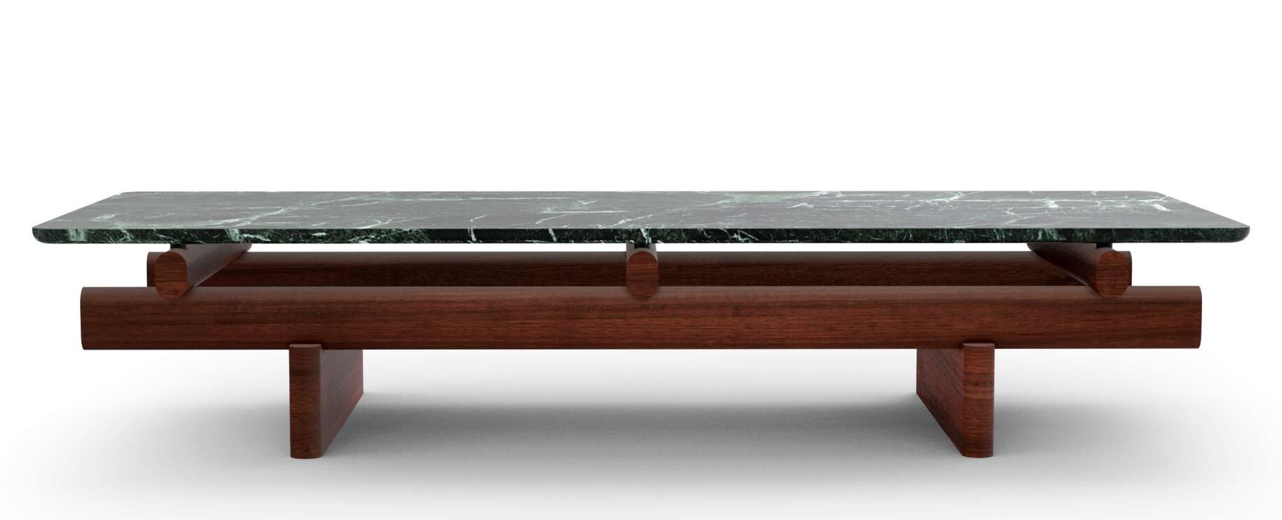 Cassina 564 Sengu Coffee Table Couchtisch mit grüner Marmorplatte und Holzgestell, modernes Wohnzimmer Design.
