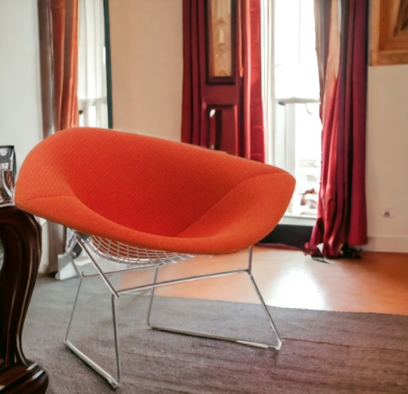 Oranger Diamond Sessel von Knoll International mit Drahtgestell, moderner Designklassiker für Wohnzimmer und Büro.
