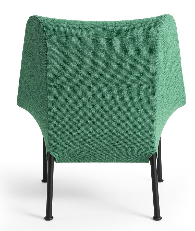 Rückansicht des grünen 02 Lounge Chair Sessels von Hay mit schwarzen Metallbeinen.