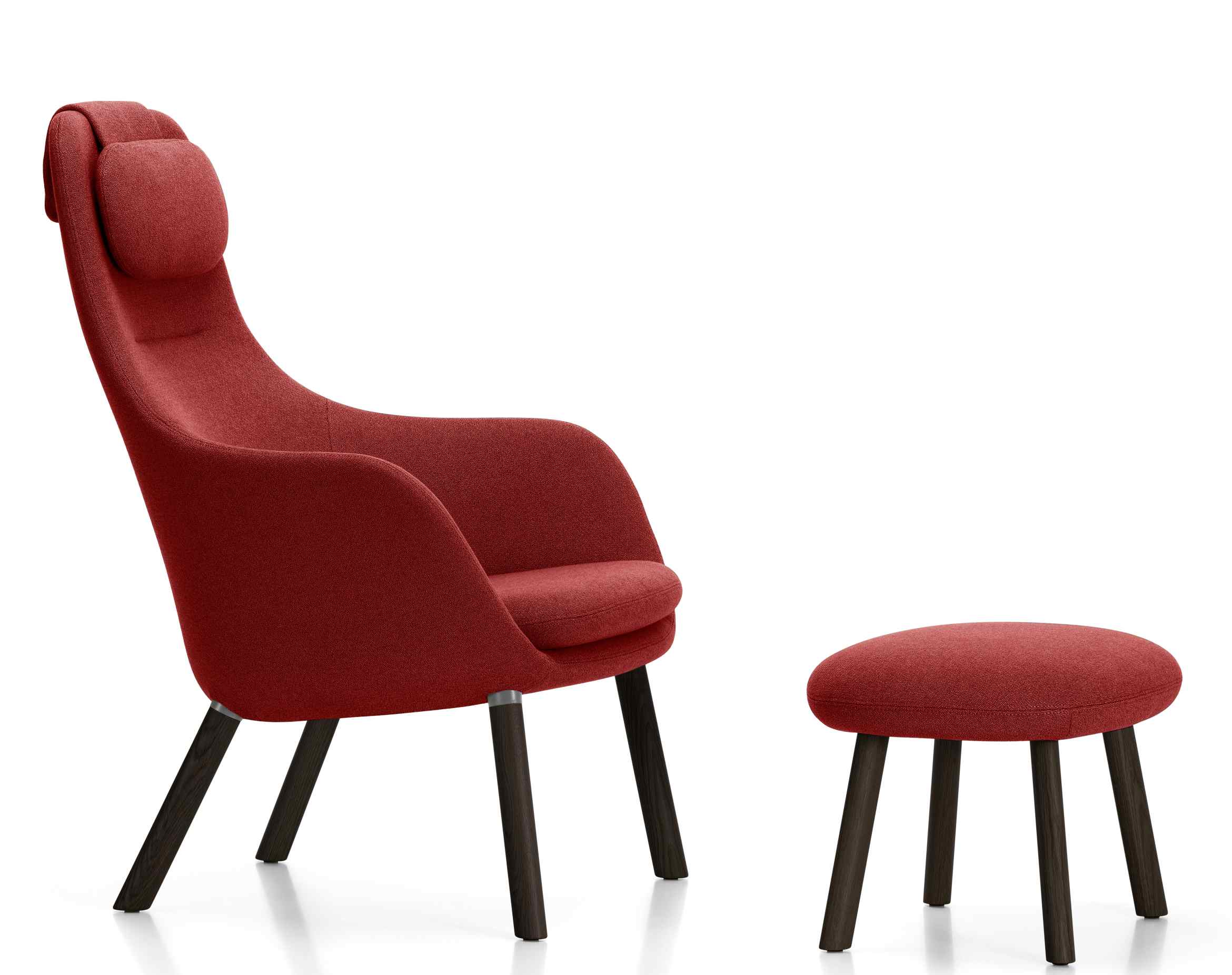 Vitra Hal Lounge Chair Sessel in Rot mit Ottoman Hocker für entspanntes Wohnen.
