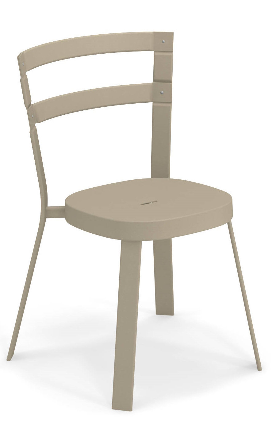 Thor Chair Stuhl Outdoor Emu, beiger Gartenstuhl mit runder Sitzfläche und minimalistischem Design für den Außenbereich.