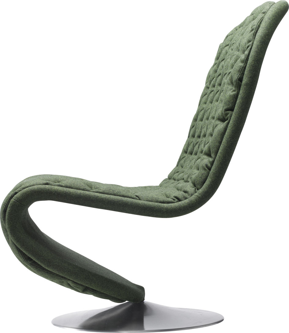 Grüner Verpan System 1-2-3 Sessel mit rundem Fuß und gesteppter Polsterung.