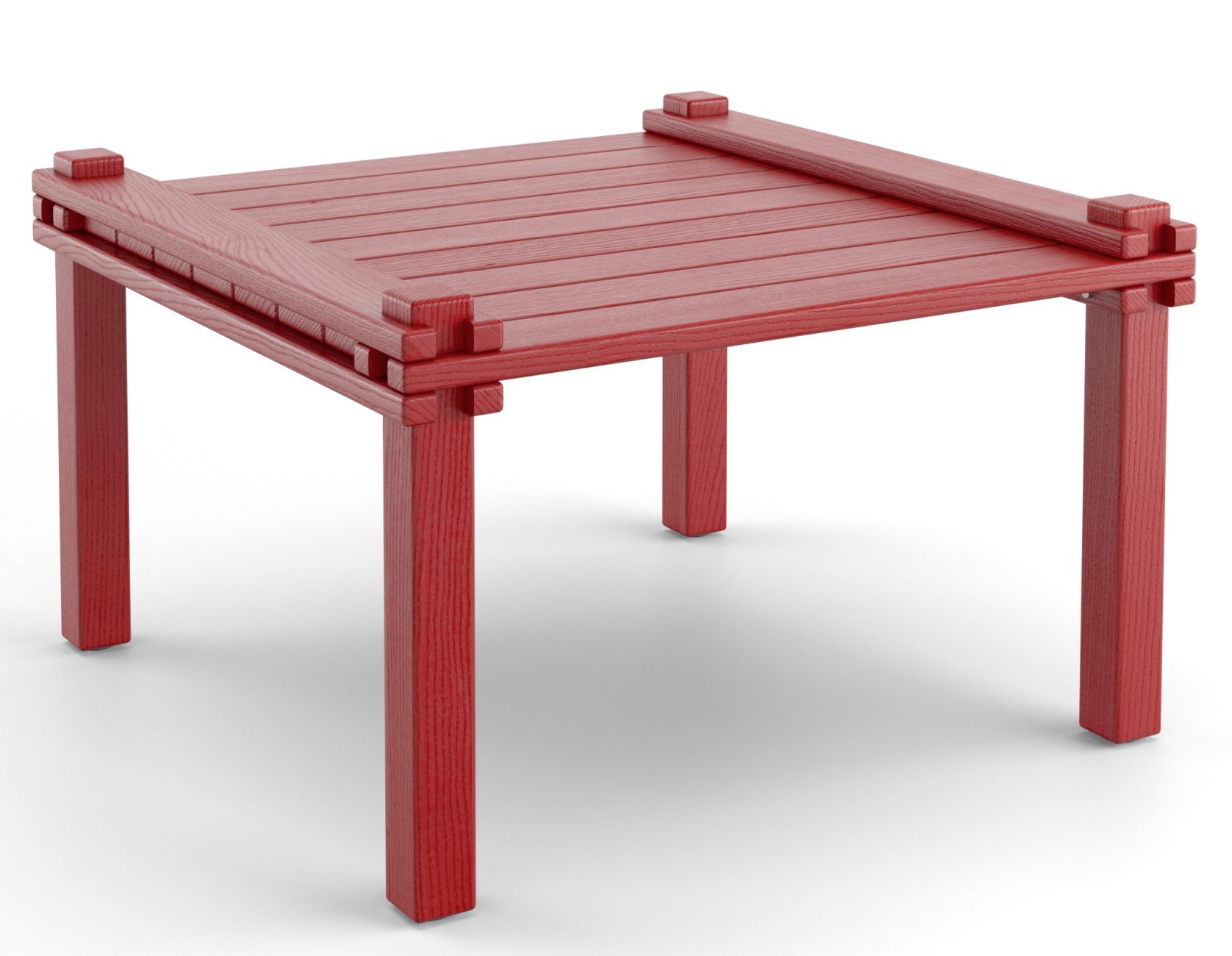 Roter Farmer Tisch für den Außenbereich, moderner Gartentisch aus Holz für Terrasse und Balkon.