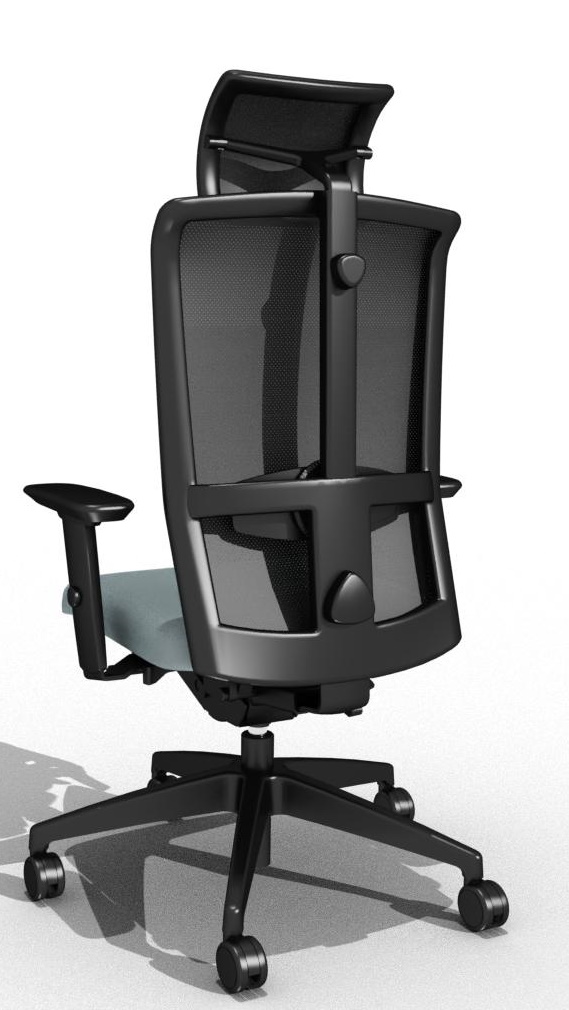 Rückansicht des Interstuhl Goal Bürodrehstuhls mit Netzrückenlehne und verstellbarer Kopfstütze. Ergonomischer Bürostuhl für optimalen Sitzkomfort.
