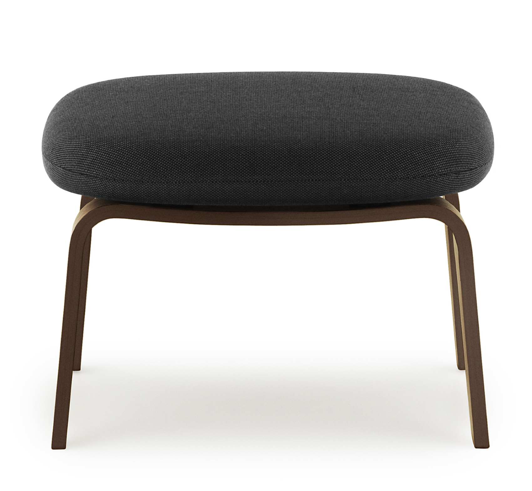 Era Footstool von Normann Copenhagen, grauer Polsterhocker mit braunem Holzgestell, moderne Fußablage für Wohnzimmer.